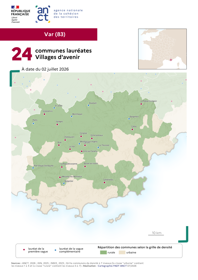 Communes laur&eacute;ates Villages d'avenir : Var