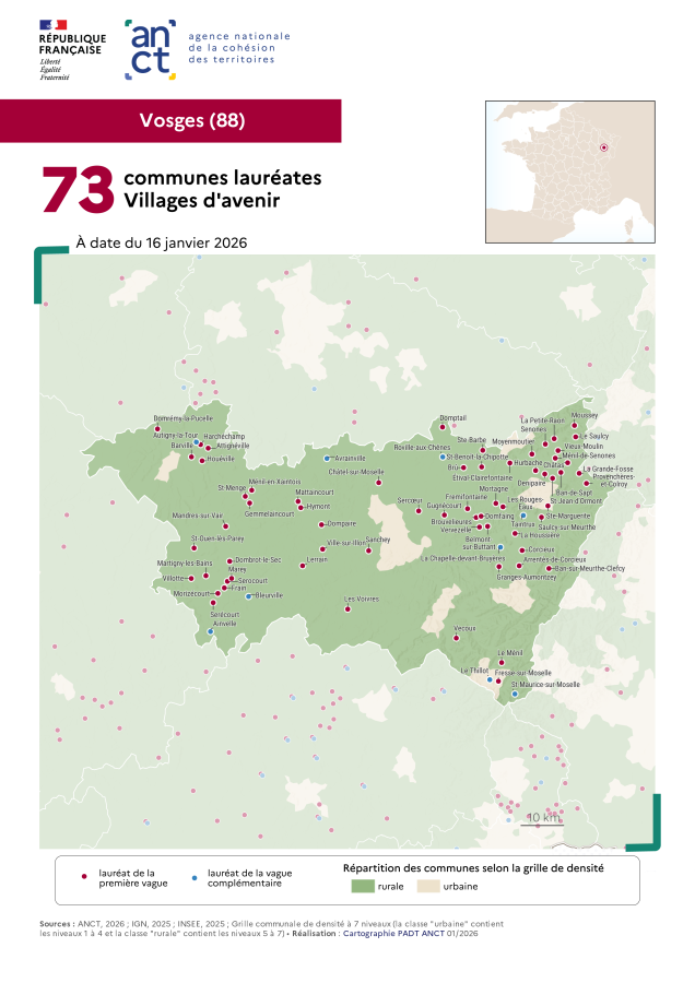Communes laur&eacute;ates Villages d'avenir : Vosges