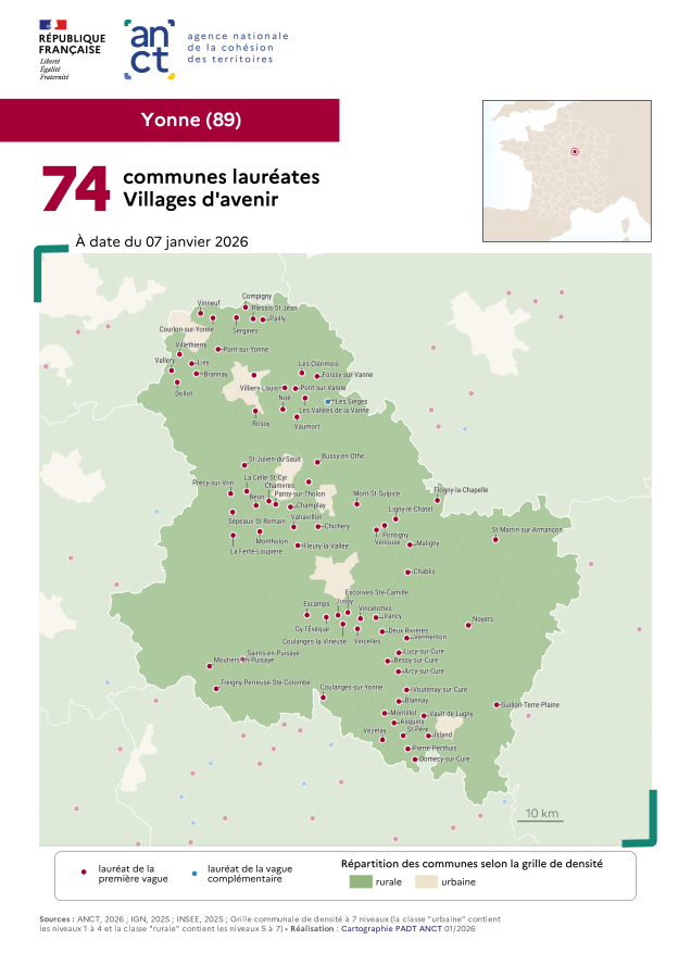 Communes laur&eacute;ates Villages d'avenir : Yonne