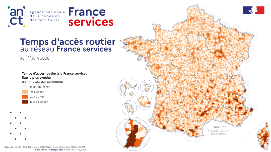 Temps d'acc&egrave;s routier au r&eacute;seau France services - 16/9